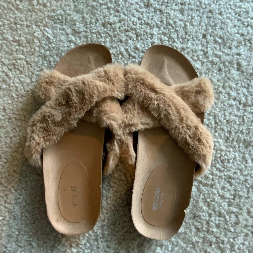 Fluffy brown slippers